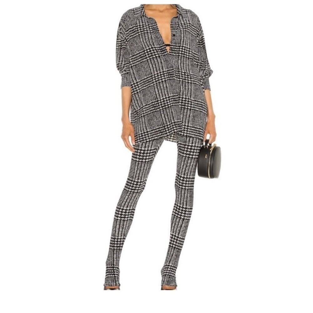 Norma Kamali Revolve Oversized Boyfriend NK Shirt Legging Set Plaid Houndstooth